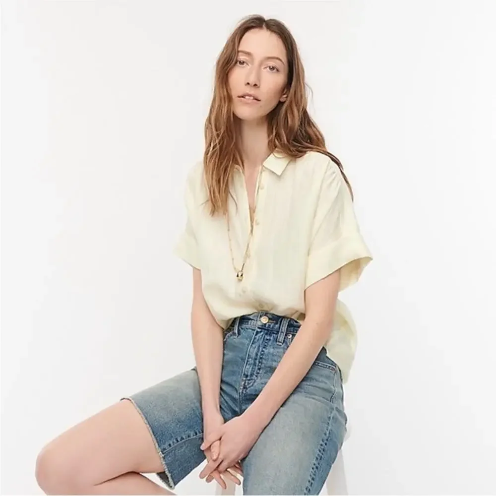 J. Crew Relaxed-fit short-sleeve Baird McNutt Irish linen shirt Butter Yellow M